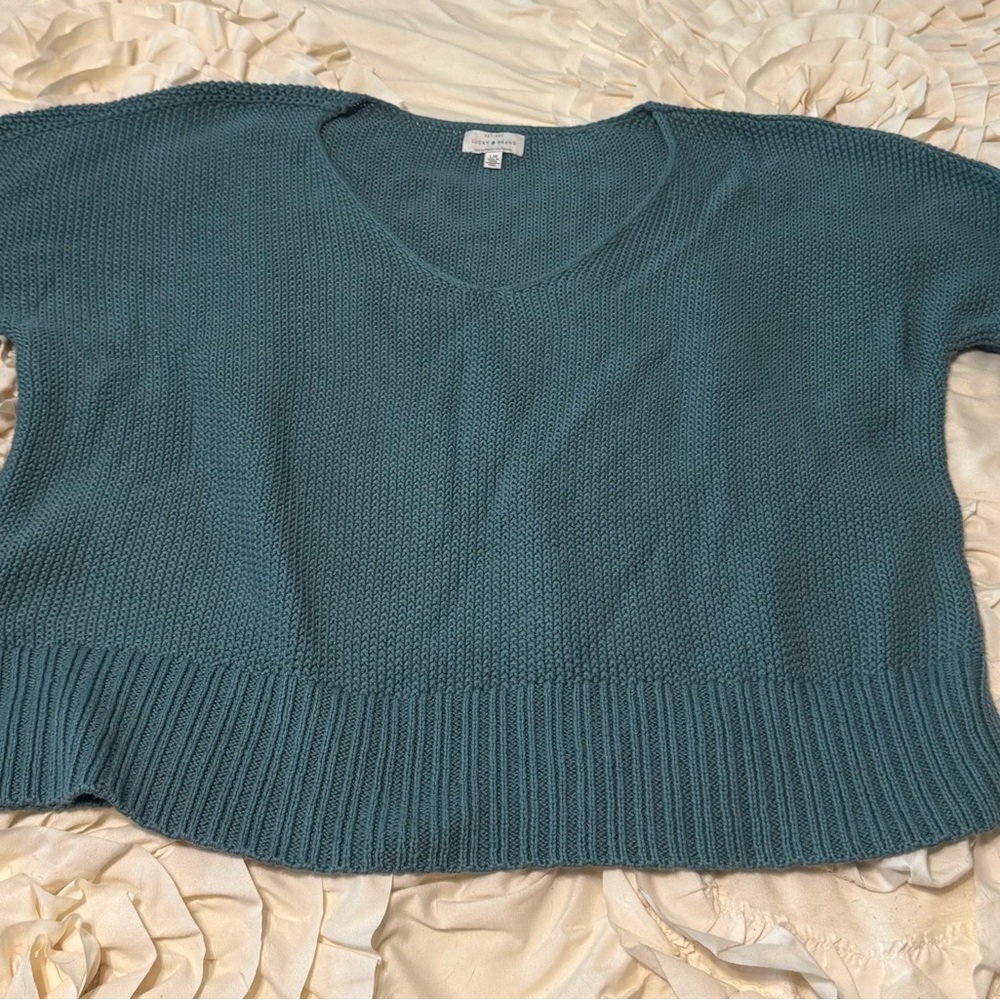 Lucky Brand Blue V-Neck Sweater Relaxed Fit Knit